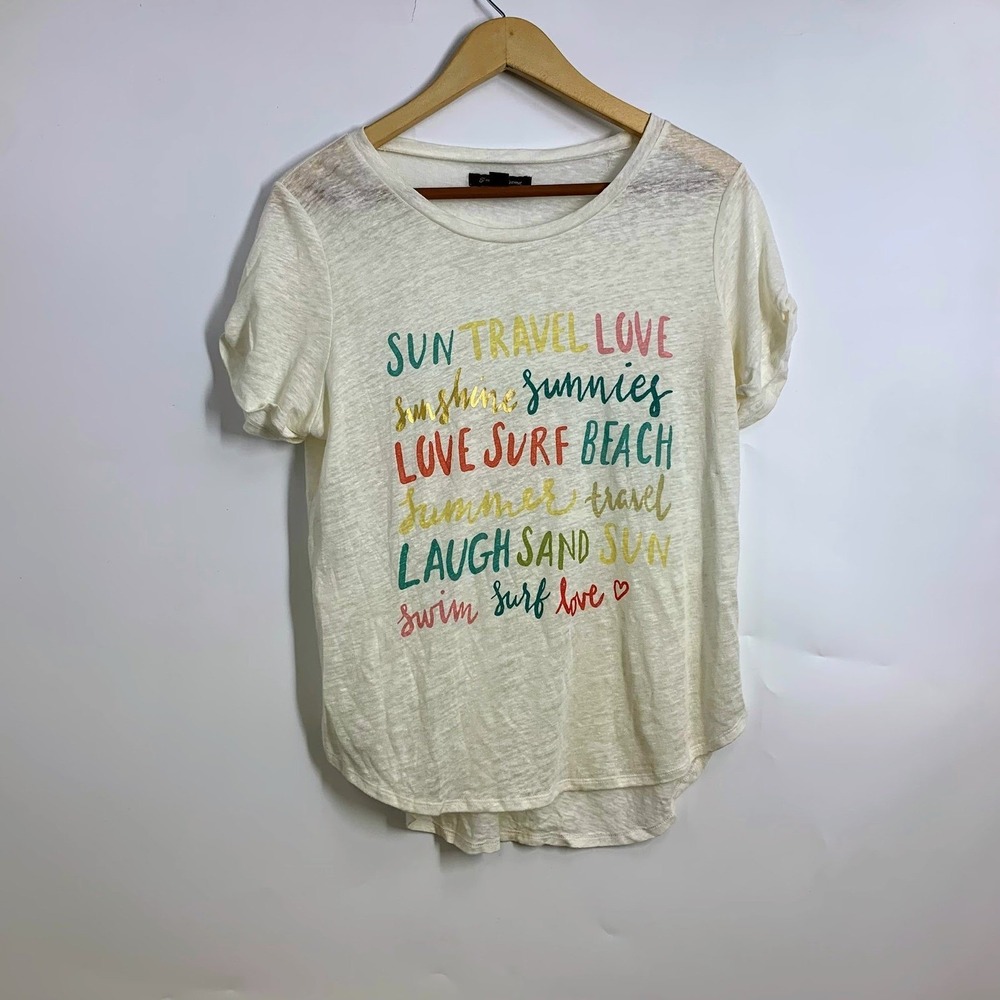 Tommy Bahama Womens‎ Cream Summer Beach Graphic Tee Shirt Short Sleeve Size S